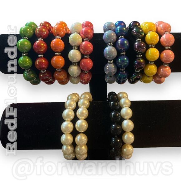 Colorful Big Round Plastic Beads Bracelet Collection - Vibrant Variety - Picture 3 of 12